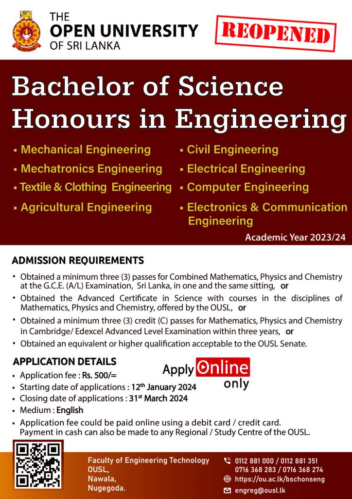 Bachelor Of Science Honours In Engineering – OUSL