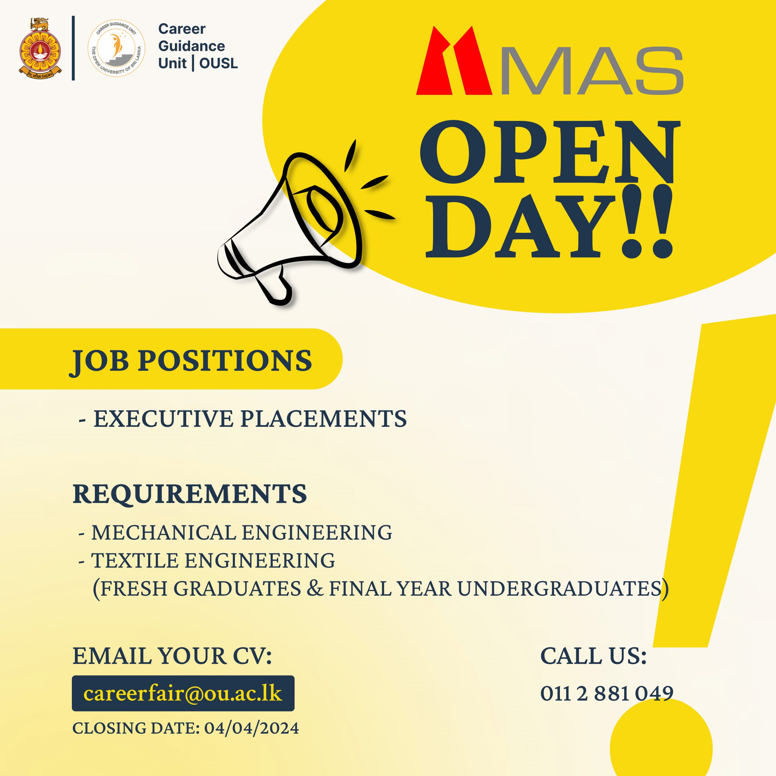 MAS Open Day for Executive Placement at Open University