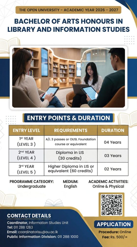 Bachelor of Arts Honours in LIBRARY AND INFORMATION 2026 - 2027