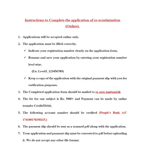 Instructions to Complete the application of re-scrutinization (Online).